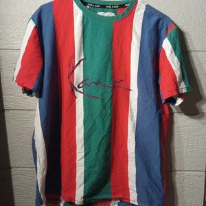 Vintage Karl Kani Embroidered Logo Vertical Stripe T-shirt